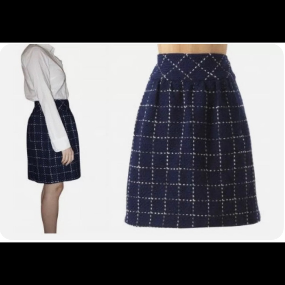 Anthropologie Converging Bits Wool Skirt Sz 4 Navy Blue by Maeve
